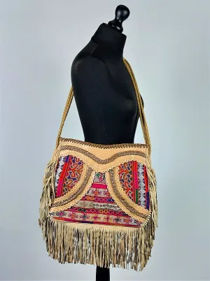 Bonanza shoulder bag in fine leather combined with Oriental vintage fabrics #3