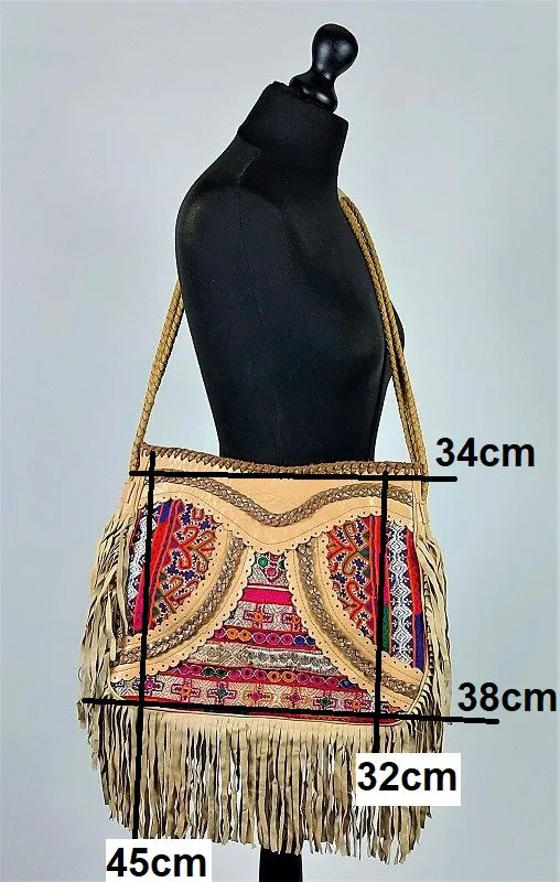 Bonanza shoulder bag in fine leather combined with Oriental vintage fabrics #3