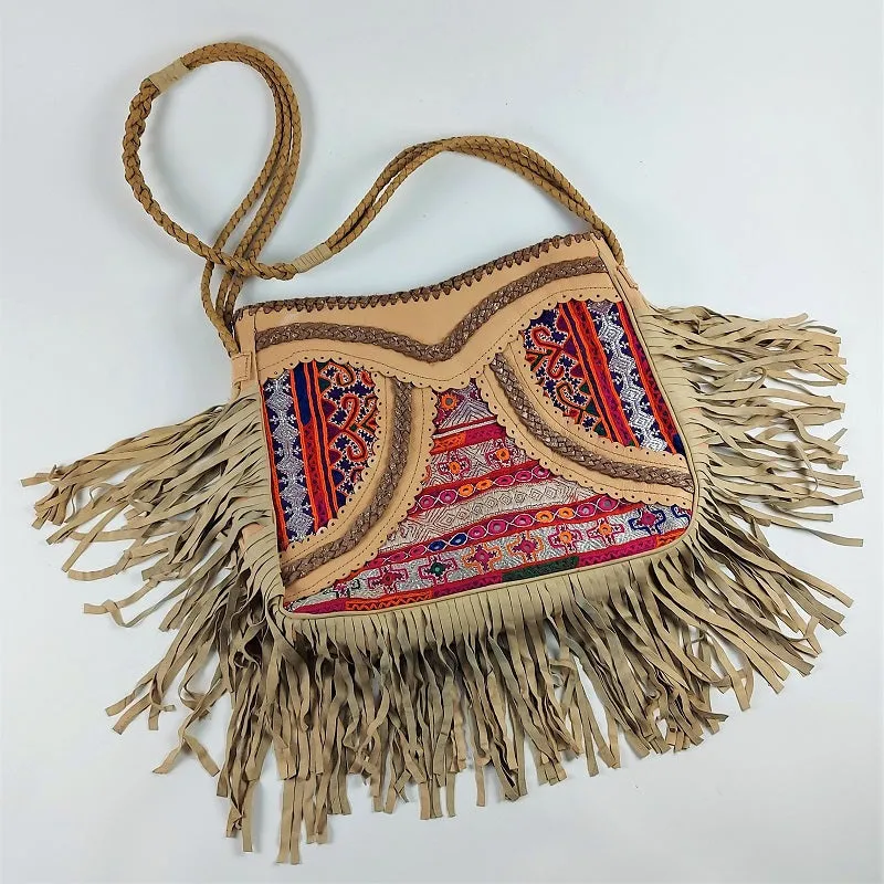 Bonanza shoulder bag in fine leather combined with Oriental vintage fabrics #3