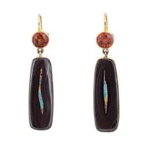 Boulder Opal Orange Zircon Earrings Estate 18k Gold 2" Drops Fine Jewelry