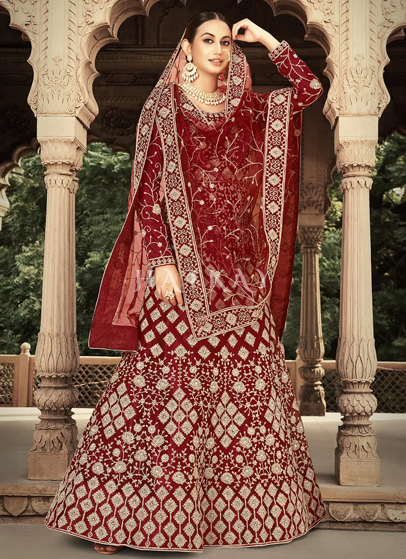 Bridal Red Embroidered Net Anarkali Suit