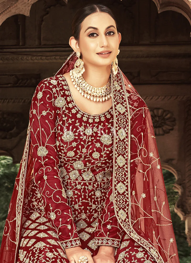 Bridal Red Embroidered Net Anarkali Suit