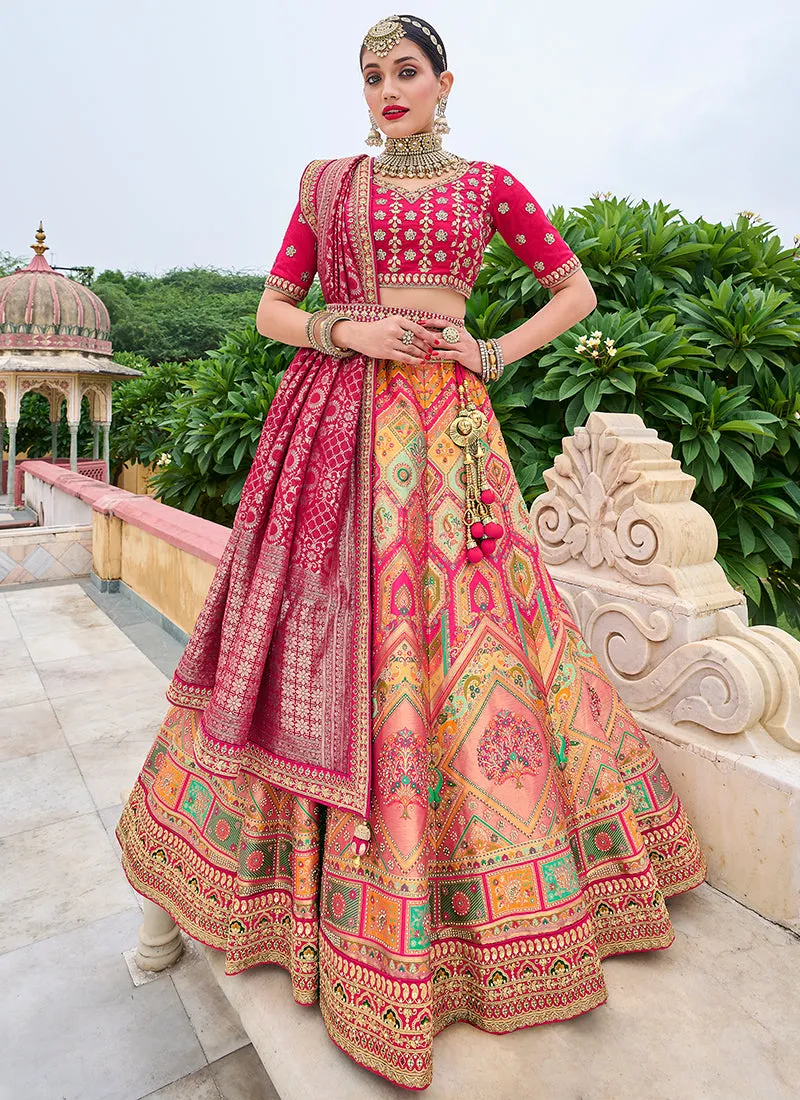 Bright Pink Multi Embroidery Wedding Lehenga Choli