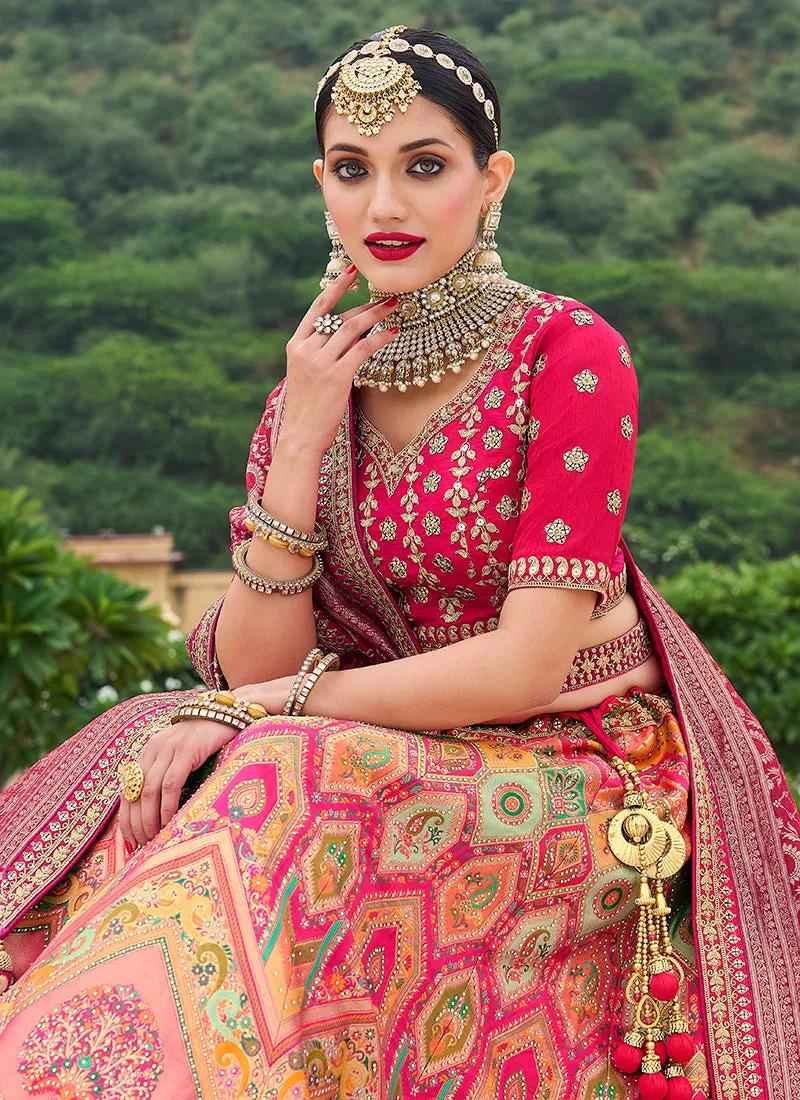 Bright Pink Multi Embroidery Wedding Lehenga Choli