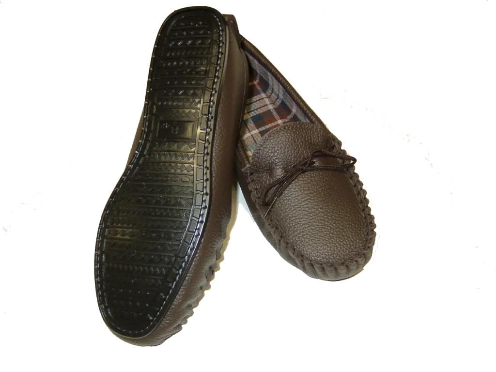 Brown Leather Moccasin Slipper Hard Sole | Paul