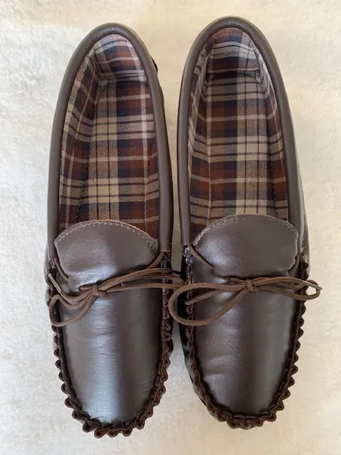 Brown Leather Moccasin Slipper Hard Sole | Paul