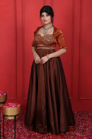 Brown Thread Work Lehenga Set