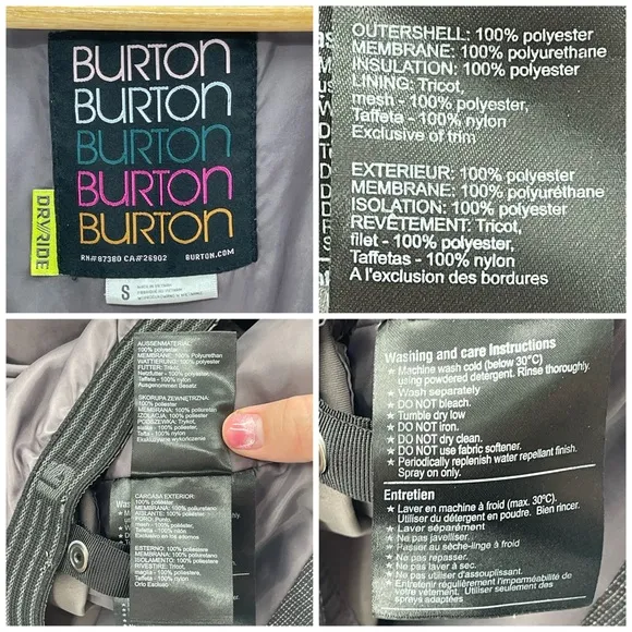 Burton Women’s Dry Ride Charcoal Woven Hooded Ski Snowboard Jacket Coat Size S