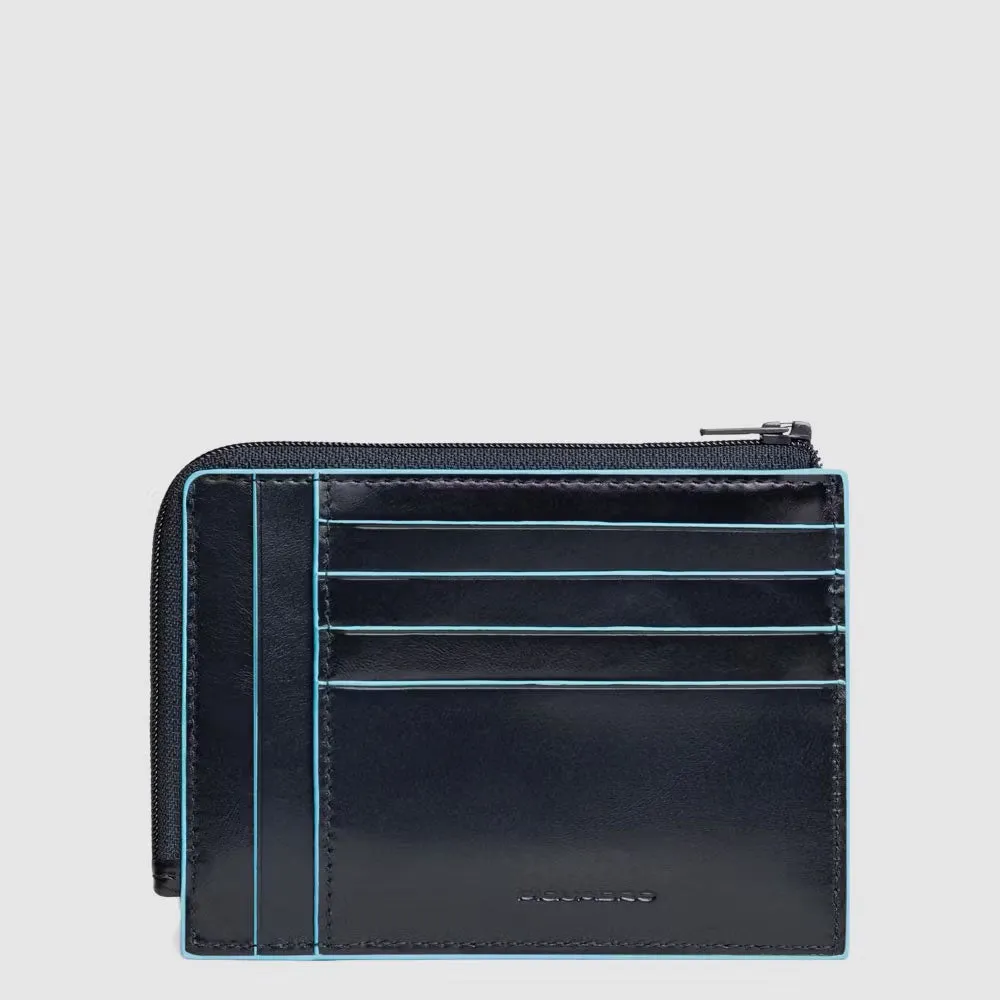 Bustina Portamonete, Documenti e Carte di Credito Piquadro Blue Square in Pelle Blu