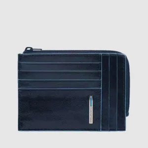 Bustina Portamonete, Documenti e Carte di Credito Piquadro Blue Square in Pelle Blu