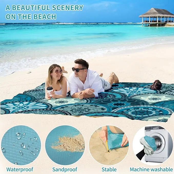 BYDOLL Beach Blanket Sandproof Waterproof 78''×110'' 1-7 Adults Compact Lightweight Oversized Beach Blanket Large Picnic Mat Beach Blanket for Travel Camping Hiking Picnic