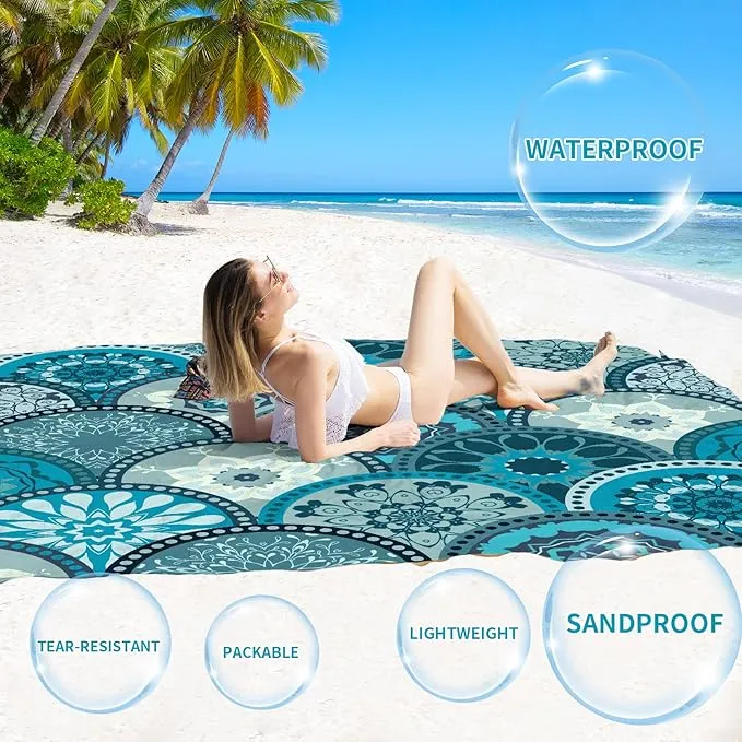 BYDOLL Beach Blanket Sandproof Waterproof 78''×110'' 1-7 Adults Compact Lightweight Oversized Beach Blanket Large Picnic Mat Beach Blanket for Travel Camping Hiking Picnic