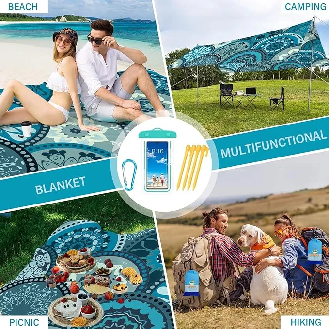BYDOLL Beach Blanket Sandproof Waterproof 78''×110'' 1-7 Adults Compact Lightweight Oversized Beach Blanket Large Picnic Mat Beach Blanket for Travel Camping Hiking Picnic