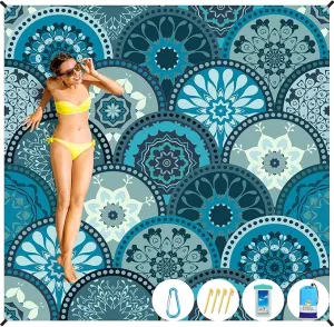 BYDOLL Beach Blanket Sandproof Waterproof 78''×110'' 1-7 Adults Compact Lightweight Oversized Beach Blanket Large Picnic Mat Beach Blanket for Travel Camping Hiking Picnic
