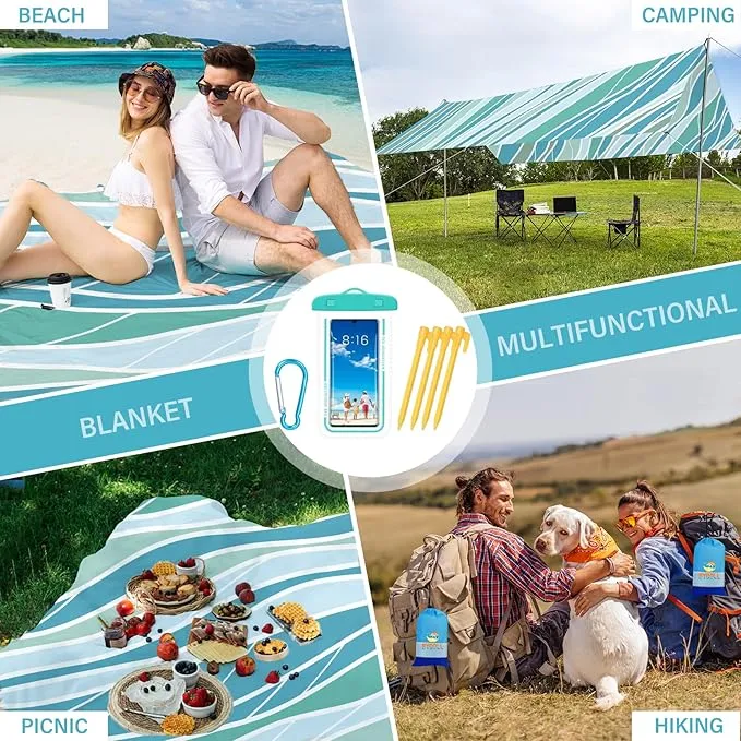 BYDOLL Beach Blanket Sandproof Waterproof 78''×81'' 1-4 Adults Compact Lightweight Oversized Beach Blanket Large Picnic Mat Beach Blanket for Travel Camping Hiking Picnic