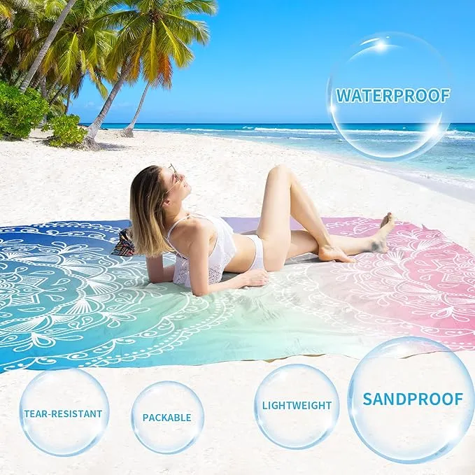 BYDOLL Beach Blanket Sandproof Waterproof 78''×81'' 1-4 Adults Compact Lightweight Oversized Beach Blanket Large Picnic Mat Beach Blanket for Travel Camping Hiking Picnic
