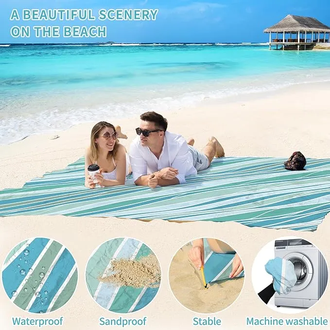 BYDOLL Beach Blanket Sandproof Waterproof 78''×81'' 1-4 Adults Compact Lightweight Oversized Beach Blanket Large Picnic Mat Beach Blanket for Travel Camping Hiking Picnic