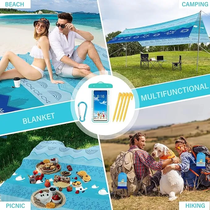 BYDOLL Beach Blanket Sandproof Waterproof 78''×81''1-4 Adults Compact Lightweight Oversized Beach Blanket Large Picnic Mat Beach Blanket for Travel Camping Hiking Picnic