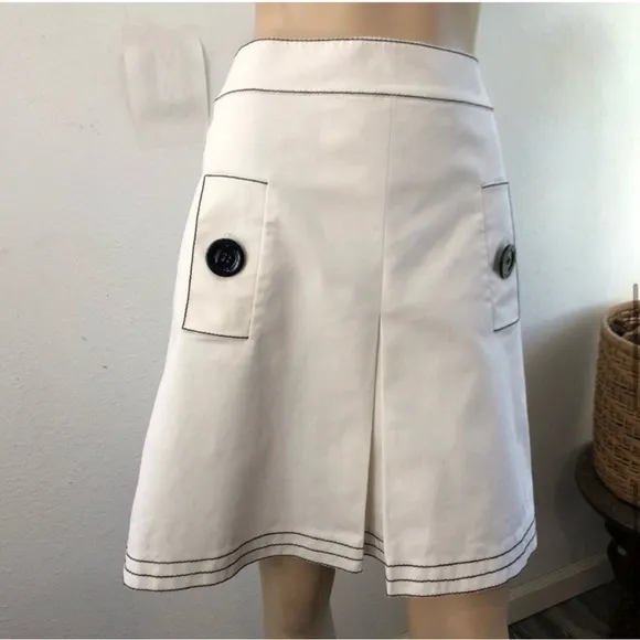 CARLISLE white A-line skirt high waist side pocket