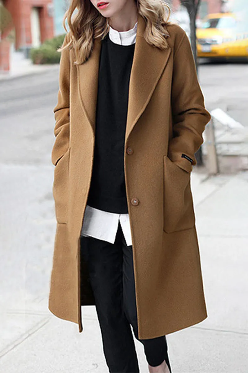 Casual Street Solid Color Pocket Turn-back Collar Outerwear(3 Colors)