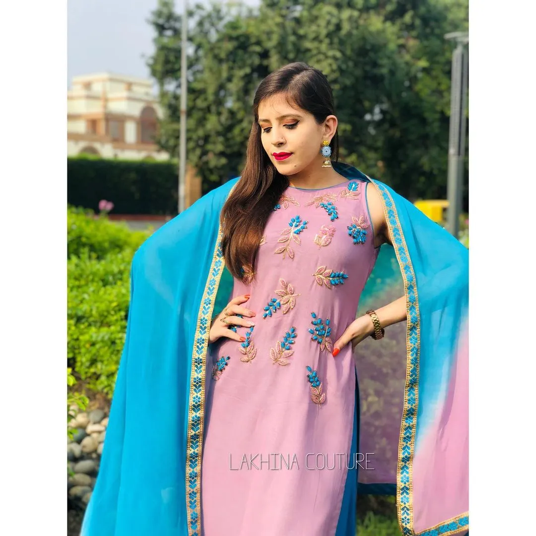 Champagne Turquoise Embroidered Suit