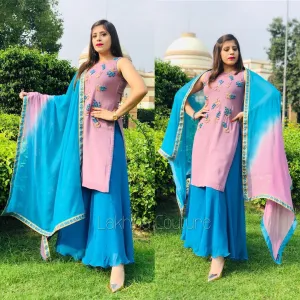 Champagne Turquoise Embroidered Suit