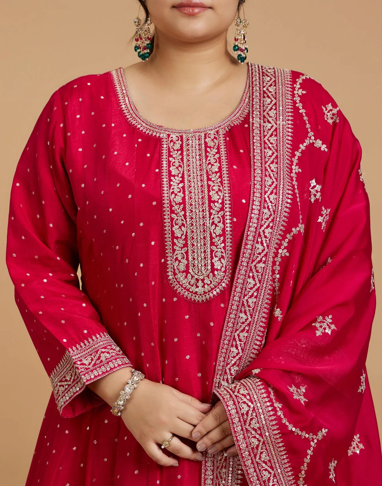 Cherry Red Zari Embroidered Festive Sharara Suit