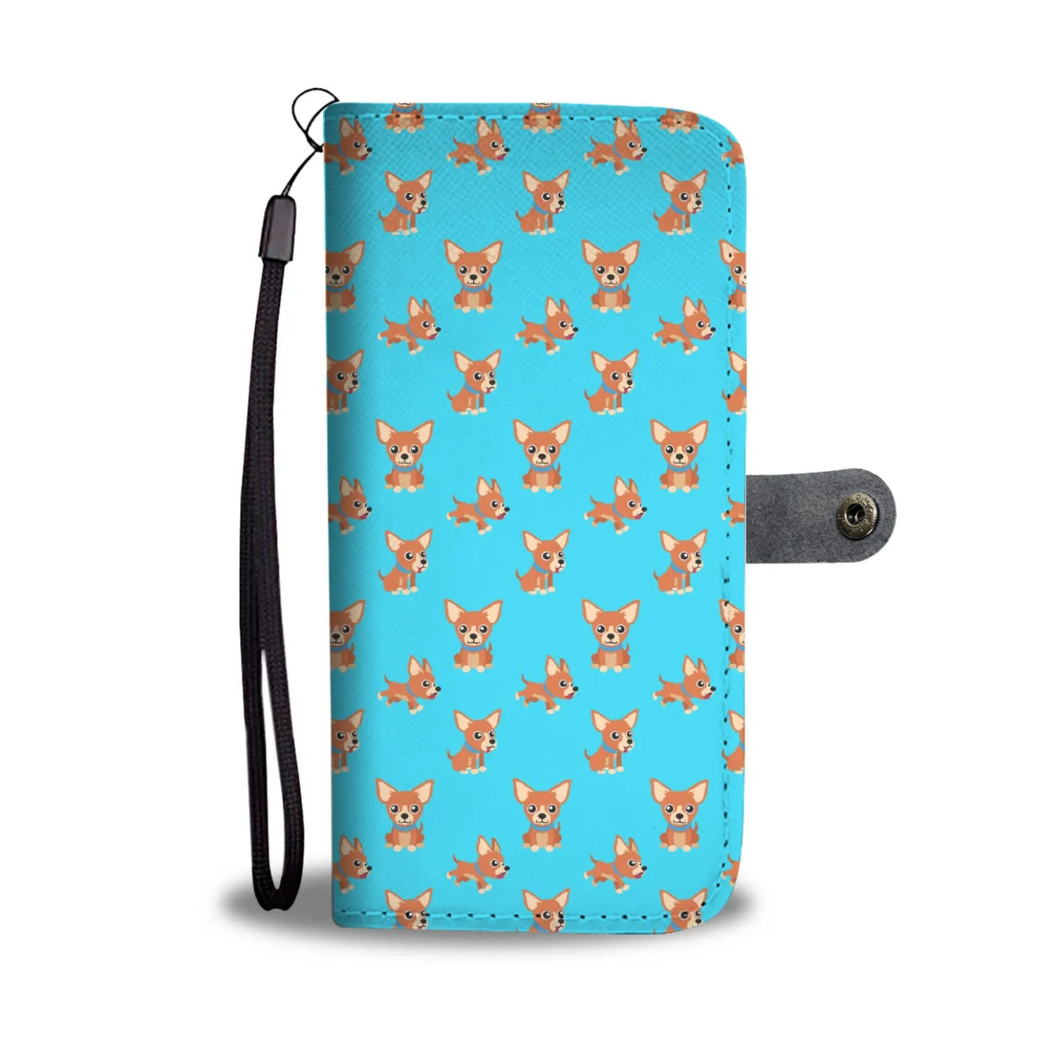 Chihuahua Cartoon Phone Case Wallet  - Blue
