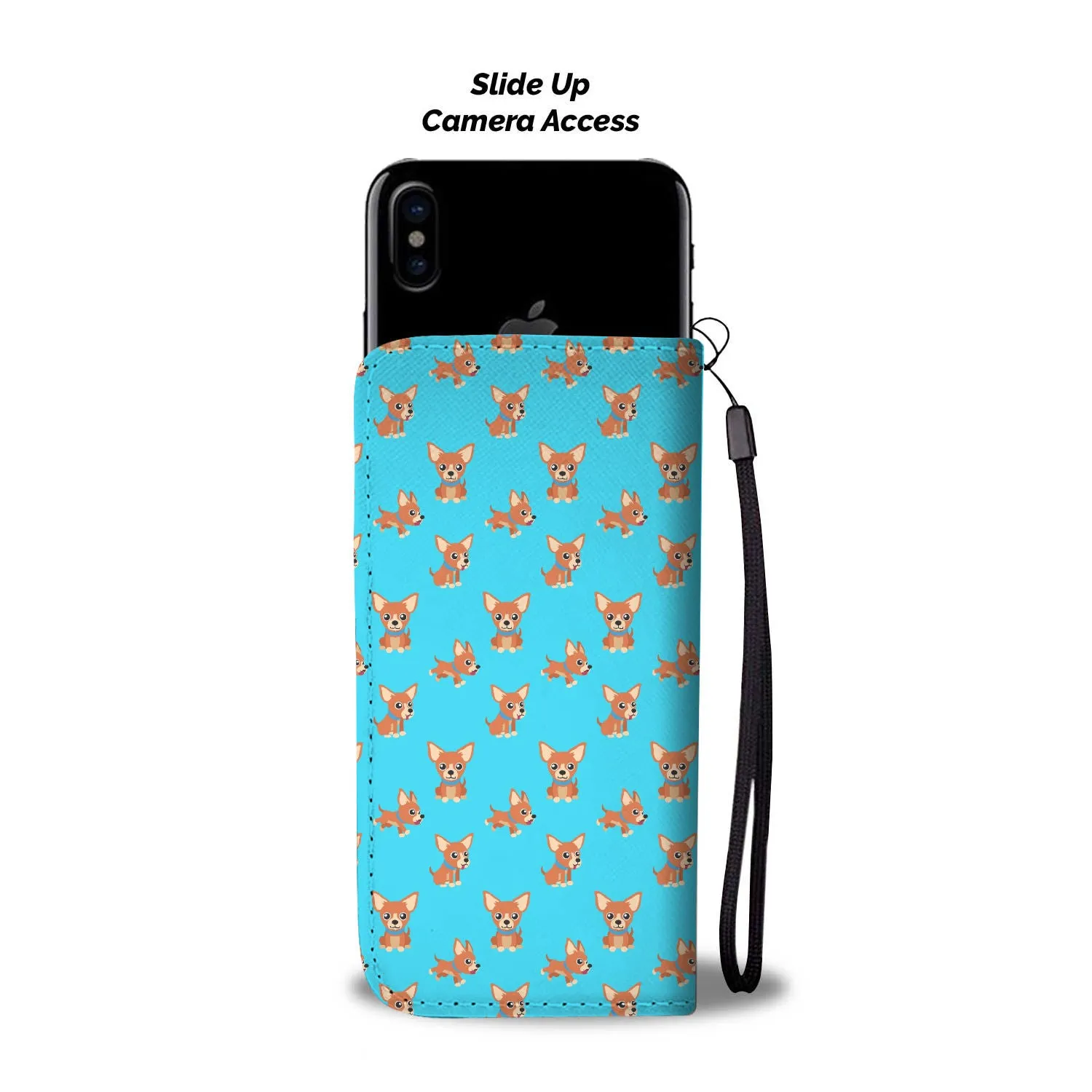 Chihuahua Cartoon Phone Case Wallet  - Blue