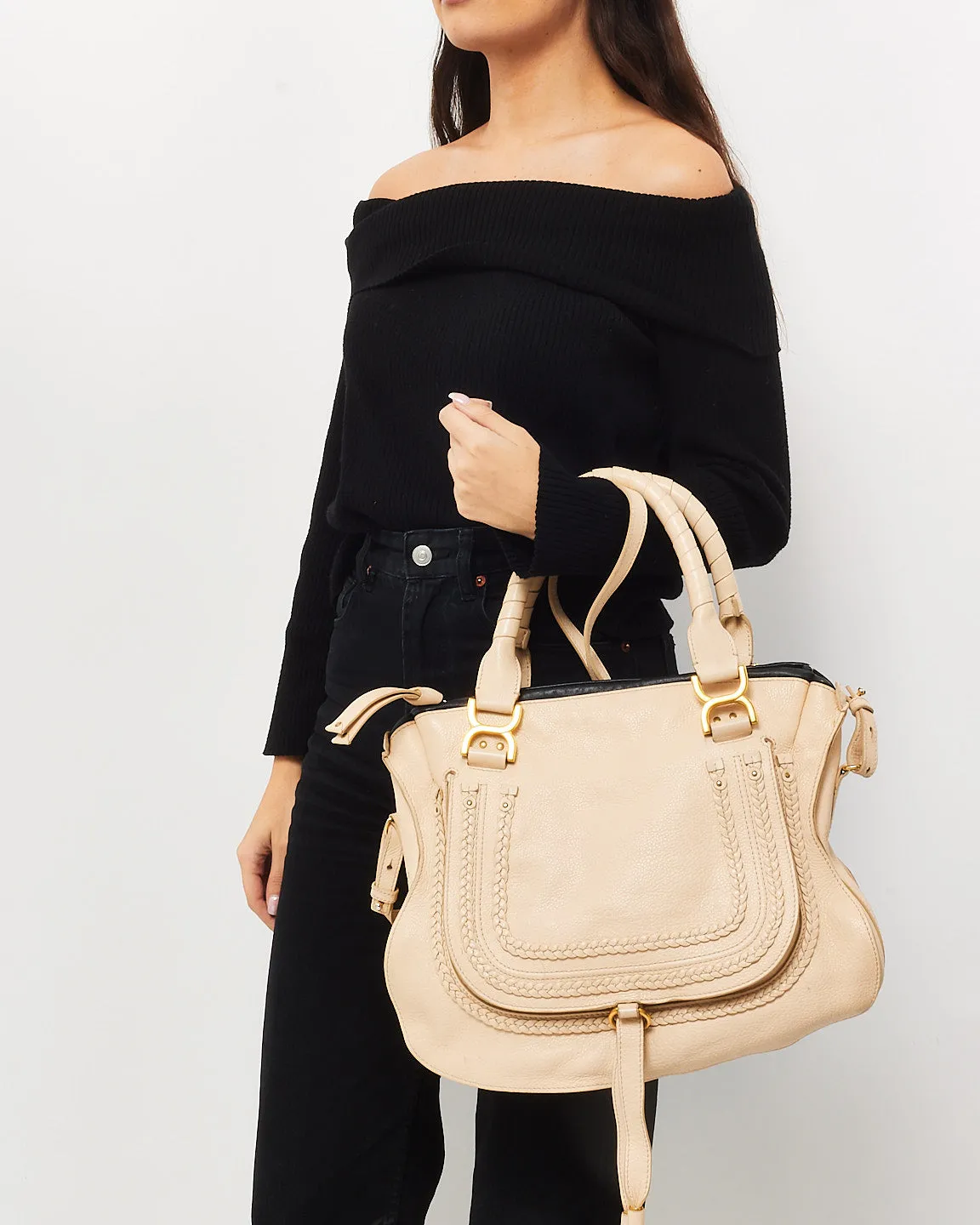 Chloé White Leather Medium Double Marcie Shoulder Bag