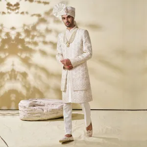 Classic Cream Sherwani with White Pajama