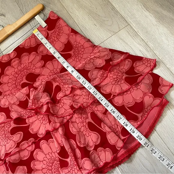Coast Silk Skirt floral ruffle tiered mini womens Red size 10 coquette feminine