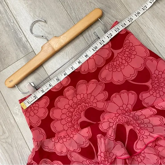 Coast Silk Skirt floral ruffle tiered mini womens Red size 10 coquette feminine