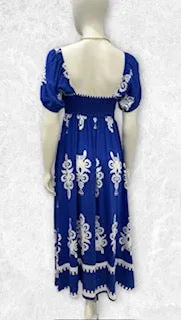 Cobalt Blue & White Bohemian Maxi Dress with Pockets