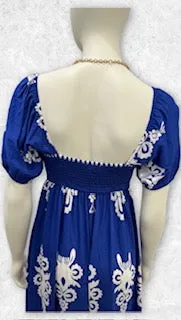 Cobalt Blue & White Bohemian Maxi Dress with Pockets