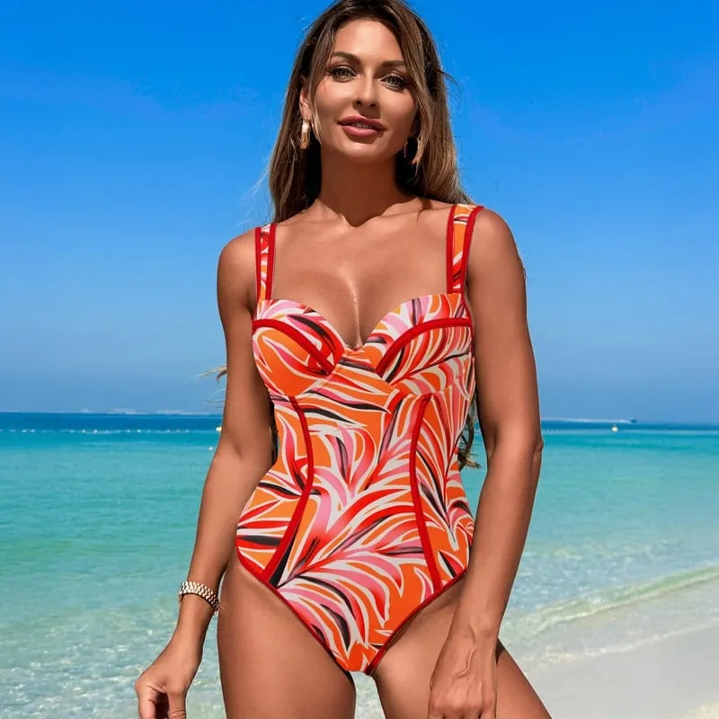 Color blocking Sexy and Slimming One-piece Swimsuit - Picture 1 / S