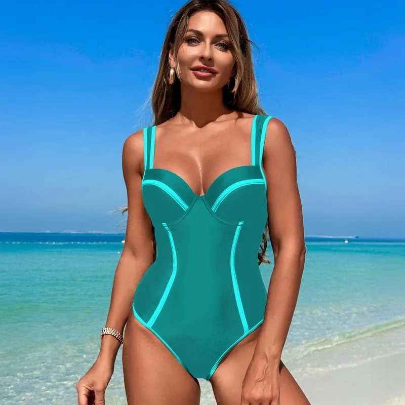 Color blocking Sexy and Slimming One-piece Swimsuit - Picture 1 / S