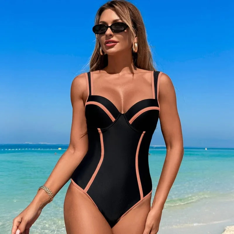 Color blocking Sexy and Slimming One-piece Swimsuit - Picture 1 / S