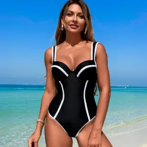 Color blocking Sexy and Slimming One-piece Swimsuit - Picture 1 / S