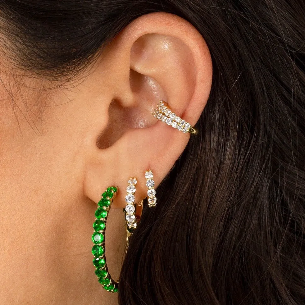 Colored Round Stone Hoop Earring