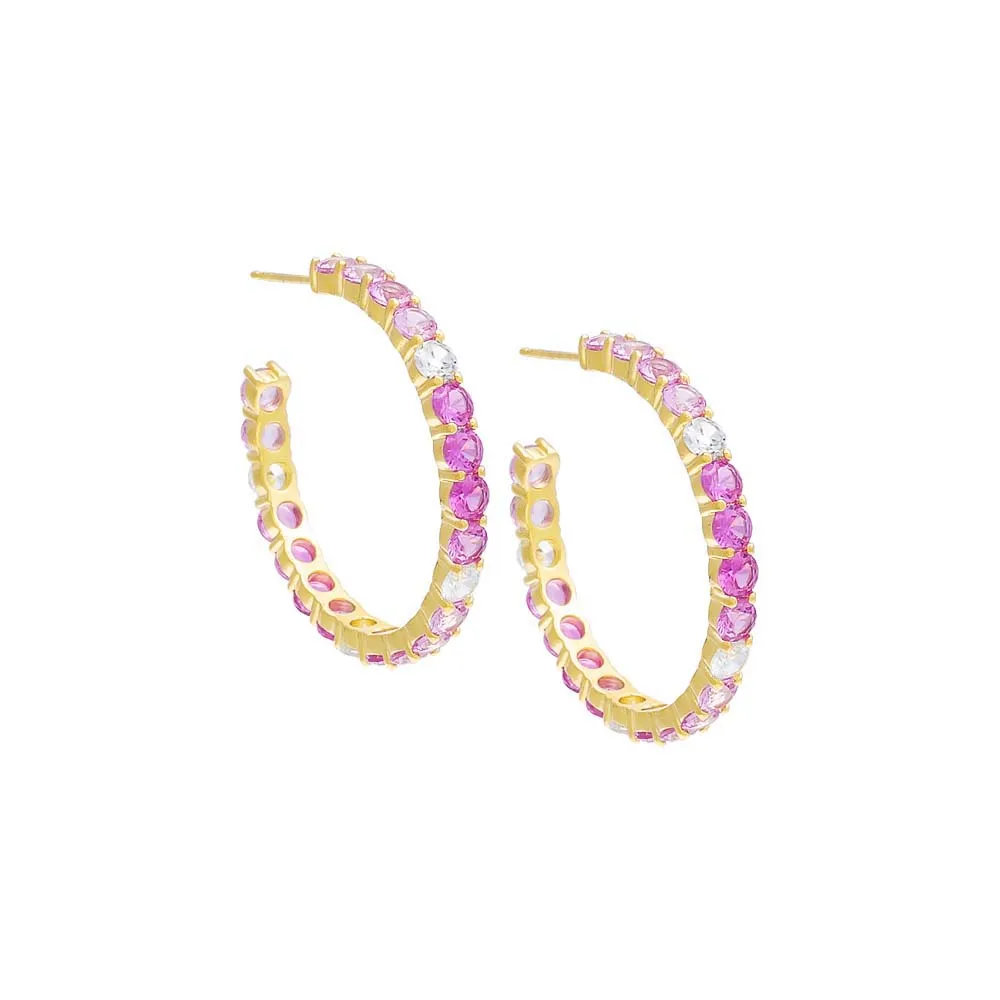 Colored Round Stone Hoop Earring