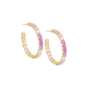 Colored Round Stone Hoop Earring