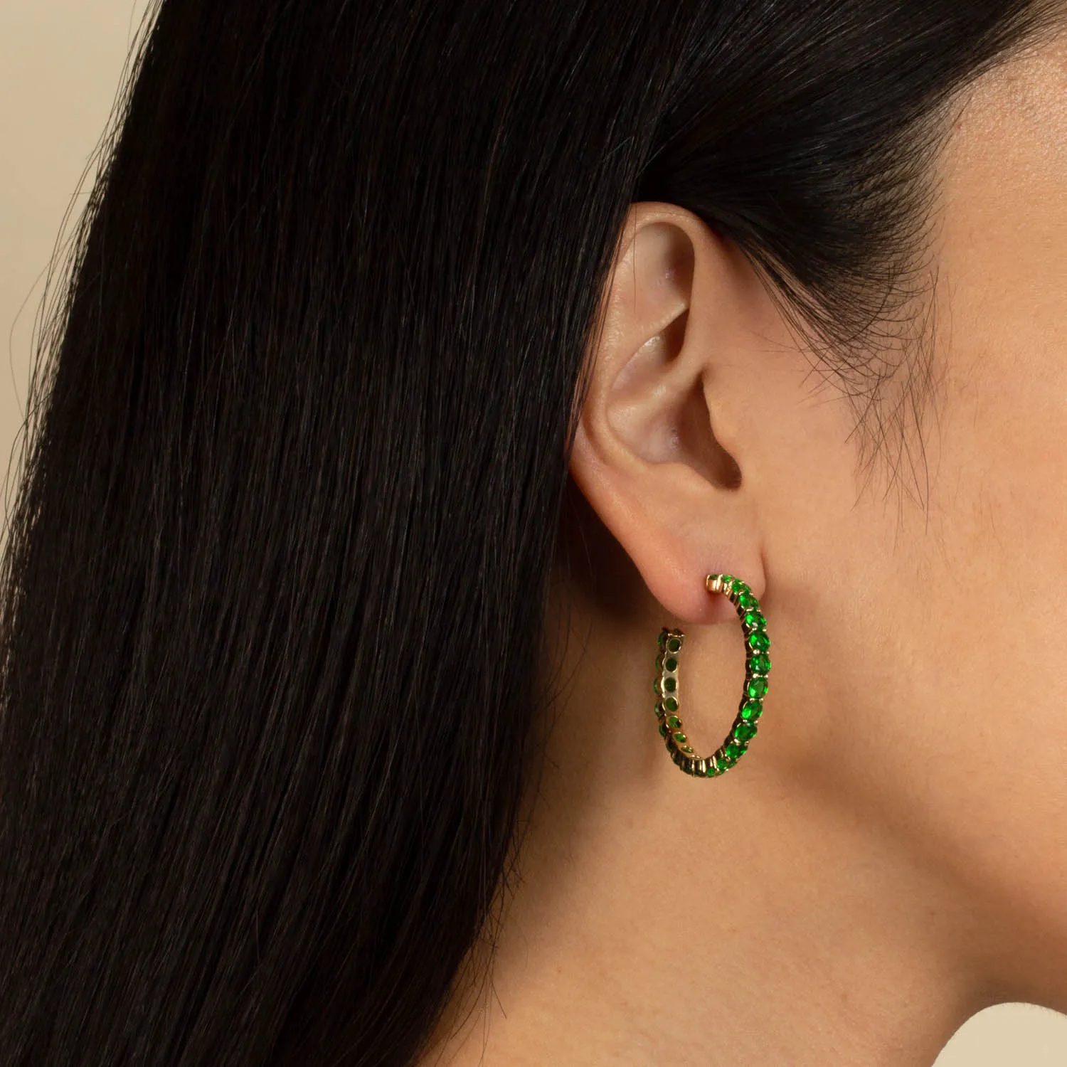 Colored Round Stone Hoop Earring