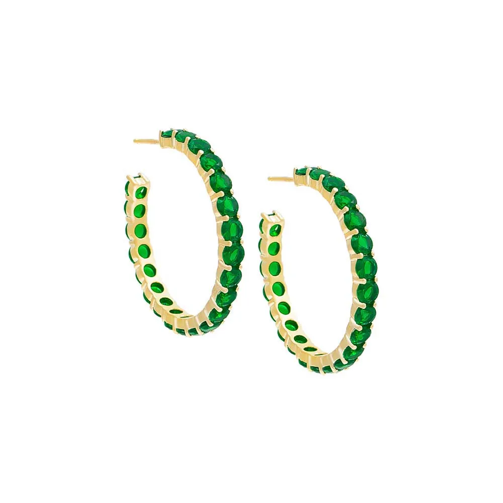 Colored Round Stone Hoop Earring