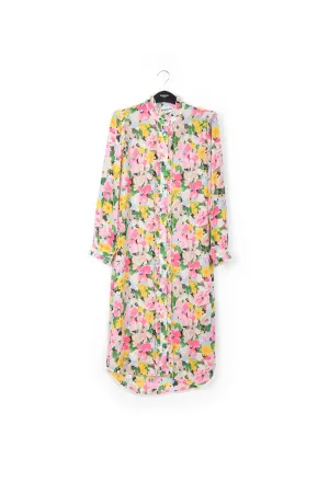 Colorful floral ruffle-detailed shirt dress