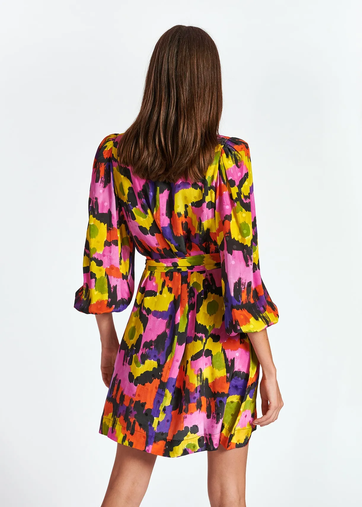 Colorful silk jacquard mini dress