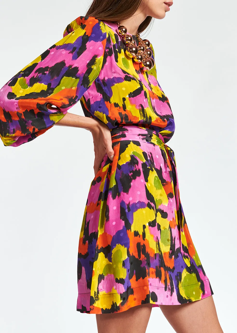 Colorful silk jacquard mini dress