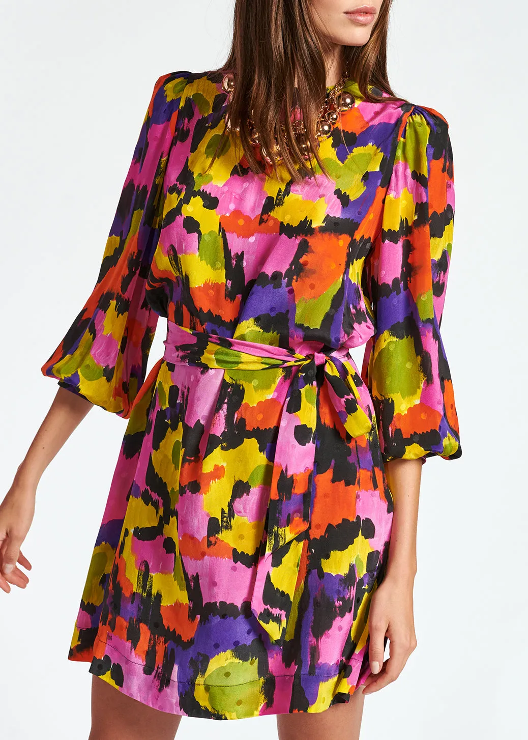 Colorful silk jacquard mini dress