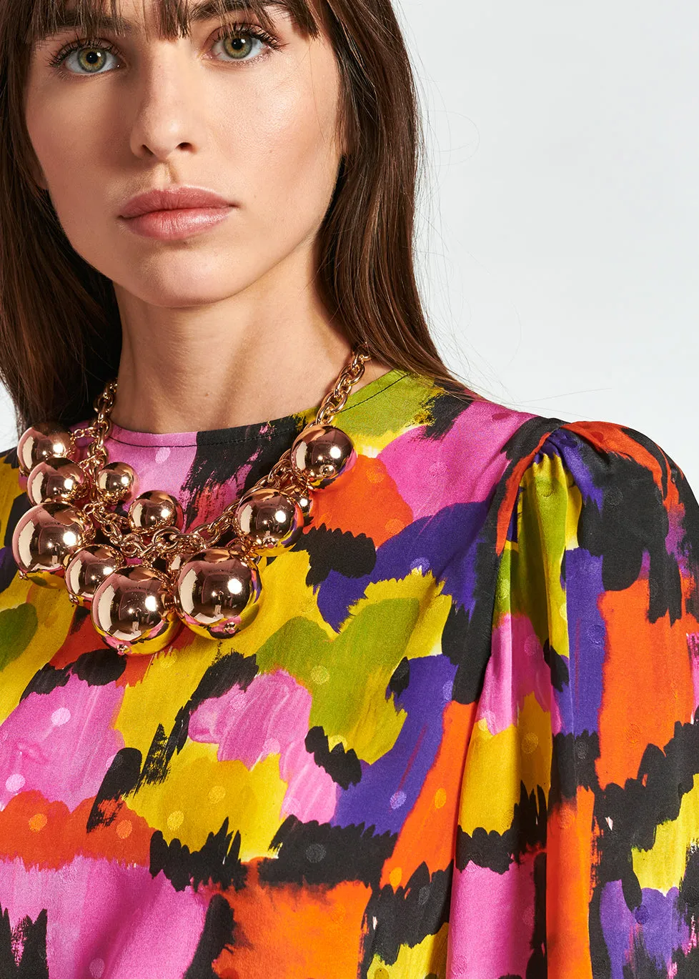 Colorful silk jacquard mini dress
