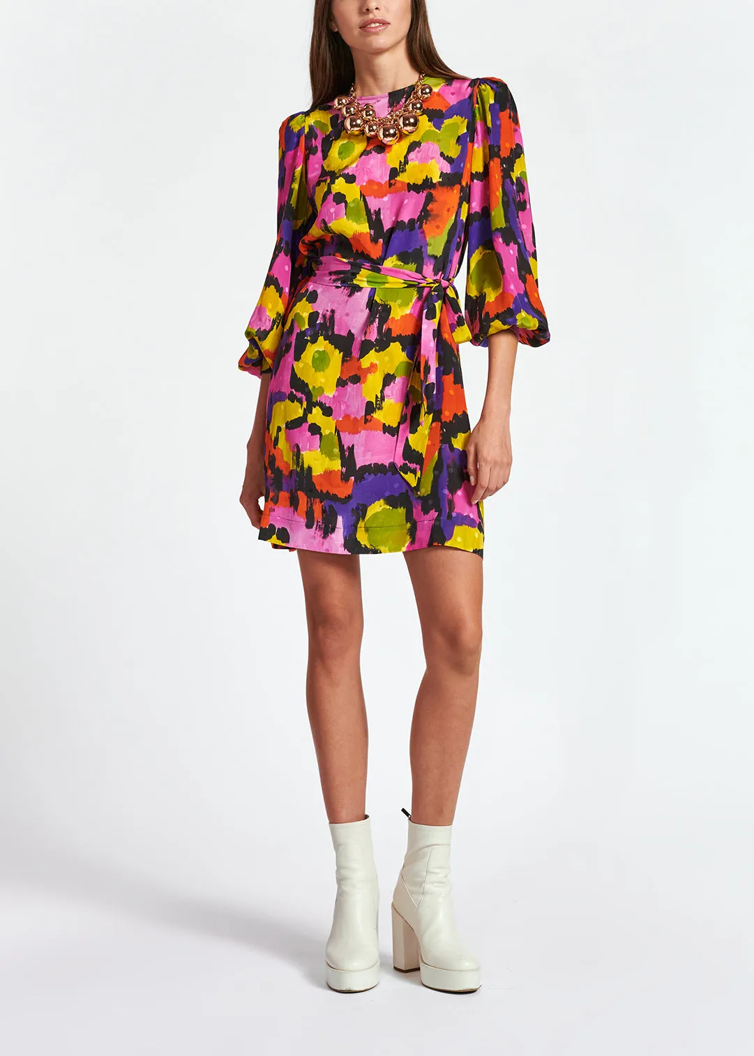 Colorful silk jacquard mini dress